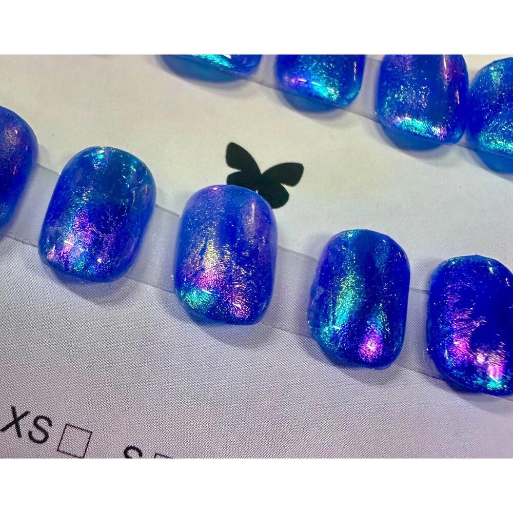 Handmade IRIDESCENT INDIGO Nail Set Size Medium